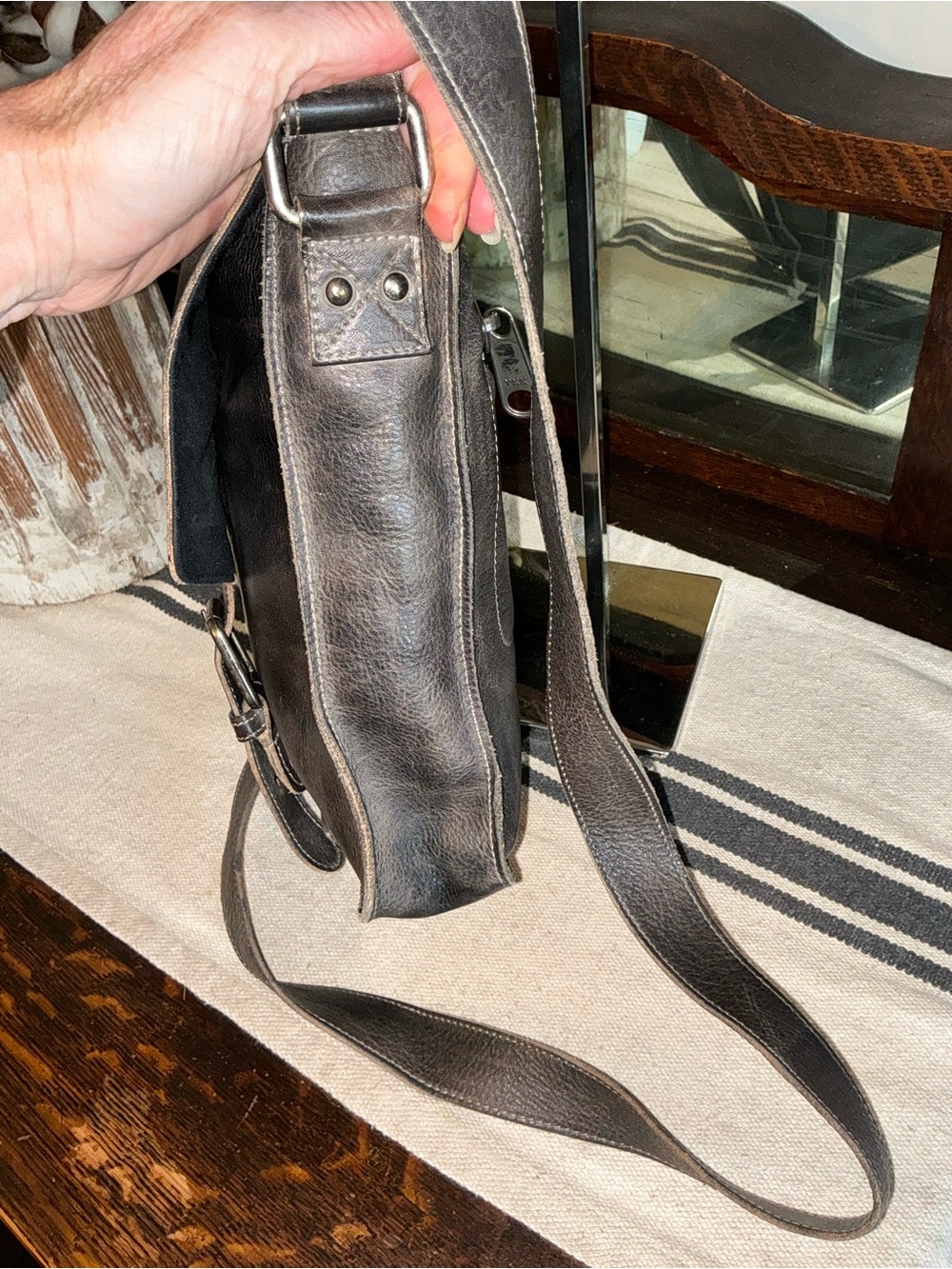 NWOT Bed Stu Leather Venice Beach Crossbody Bag Black Rustic Retail $240 - Picture 6 of 12